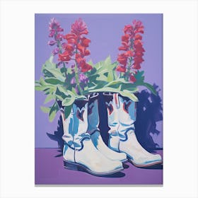 A Painting Of Cowboy Boots With Snapdragon Flowers, Fauvist Style, Still Life 3 Canvas Print