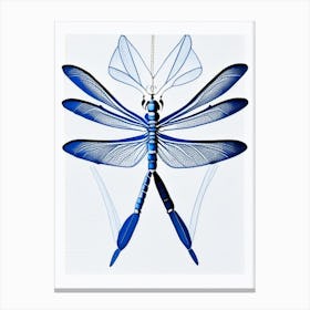 Dragonfly Symbol Blue And White Line Drawing Canvas Print