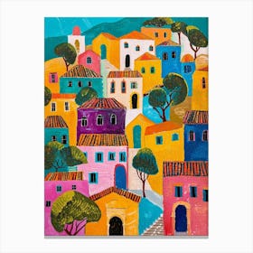 Kitsch Colourful Mediterranean Town Canvas Print