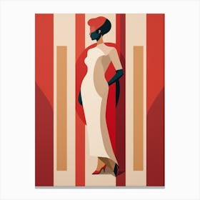 Woman In Red Dress Abstract red and beige Art 1 Canvas Print