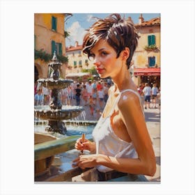 Woman By A Fountain Canvas Print