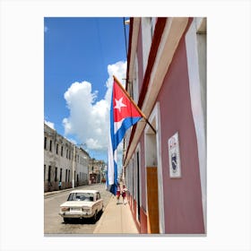 Cuban Flag And School Girls in Cienfuegos (Cuba Series) Canvas Print