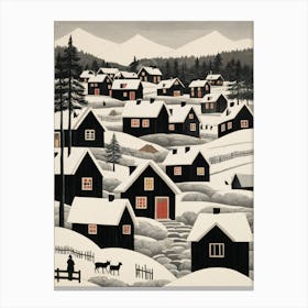 Minimalist Scandinavian Village Painting (10) Canvas Print