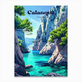 Calanque France Summer Travel Art Illustration Canvas Print