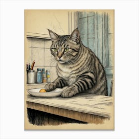 Cat At The Table Canvas Print