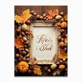 Calligraphy In An Elegant Cursive Script Forming A Festive Christmas Greeting Framed By Autumn Leav (4) Canvas Print