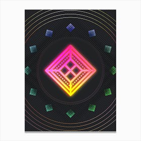 Neon Geometric Glyph in Pink and Yellow Circle Array on Black n.0244 Canvas Print