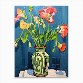 Flowers In A Vase Still Life Painting Sweet Pea 1 Canvas Print