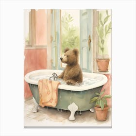 Teddy Bear Painting On A Bathtub Watercolour 4 Canvas Print