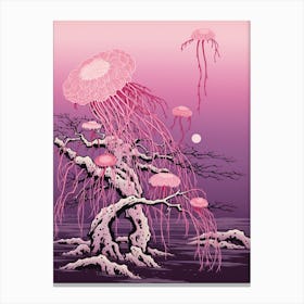 Mauve Stinger Jellyfish Japanese Style 4 Canvas Print