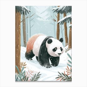 Giant Panda Walking Through A Snow Covered Forest Storybook Illustration 1 Canvas Print