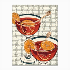 Orange Cocktail Illustration Tiled Art Deco Inspired Canvas Print