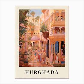Hurghada Egypt 3 Vintage Pink Travel Illustration Poster Canvas Print