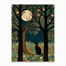 Cat In The Moonlight Style William Morris 1 Canvas Print