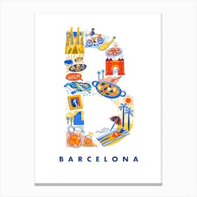 Barcelona Spain Travel Illustration Canvas Print