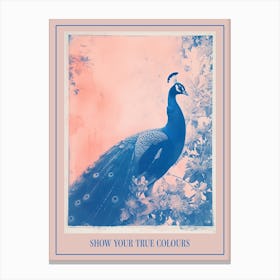 Cyanotype Inspired Peacock In The Leaves 3 Poster Canvas Print