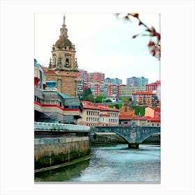 San Anton Medieval Church And The Old Town Buildings By The Nervion River Canvas Print