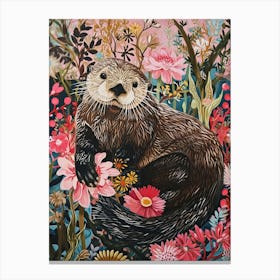 Floral Animal Painting Sea Otter 1 Canvas Print