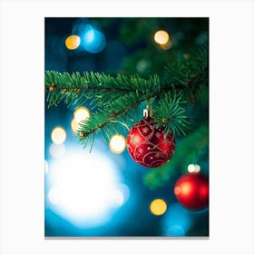 Closeup Of A Pine Tree Branch Under Night Time Setting Card Style Design With A Decorative Theme F (4) Canvas Print