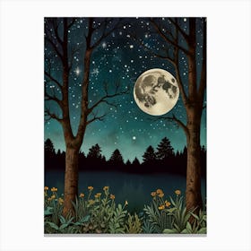 Moonlight In The Forest Style William Morris Art Print 4 Canvas Print