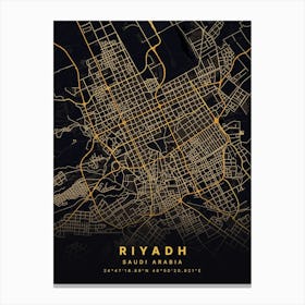 Riyadh Saudi Arabia Black And Gold Map Canvas Print