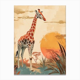 Giraffe In The Sunset Textured Illustration Canvas Print