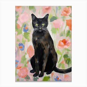 A Black Cat Painting, Impressionist Painting 4 Canvas Print