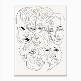 Faces In Black And White Line Art Clear 2 Canvas Print