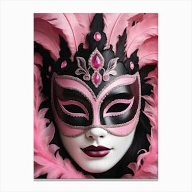 A Woman In A Carnival Mask, Pink And Black (14) Canvas Print