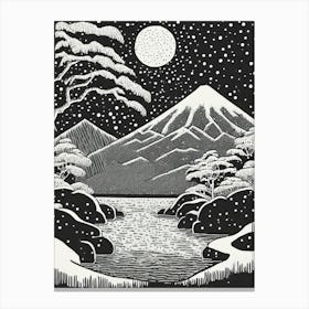 A Winter Evening In A Mountain Onsen Ukiyo-E Style Canvas Print