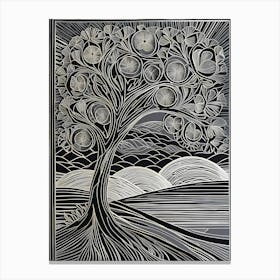 A Linocut Artwork That Visualizes The Echoes Of Forgotten Dreams As Delicate Intertwined tree, 143 Canvas Print