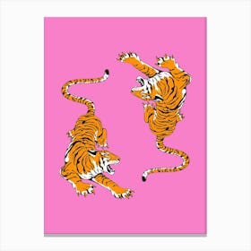 Two Tigers On A Pink Background Canvas Print