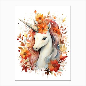 Unicorn Watercolour In Autumn Colours 2 Canvas Print