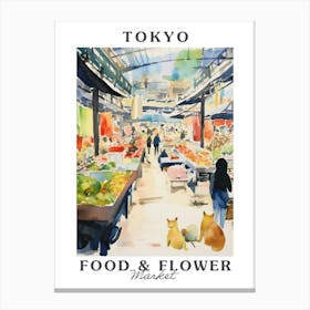 Food Market With Cats In Tokyo 1 Poster Canvas Print