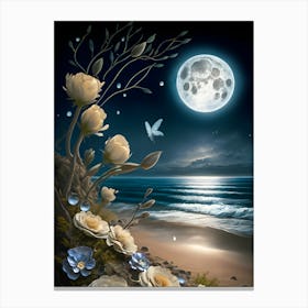 Moon And Flowers Canvas Print