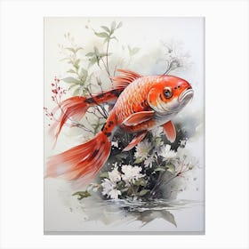 Carp, Japanese Brush Painting, Ukiyo E, Minimal 4 Canvas Print