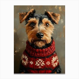 Airedale In Christmas Sweater 6 Canvas Print