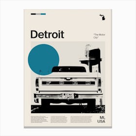 Mid Century Detroit Travel Canvas Print