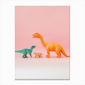 Toy Dinosaur Family With Pet Dog Canvas Print