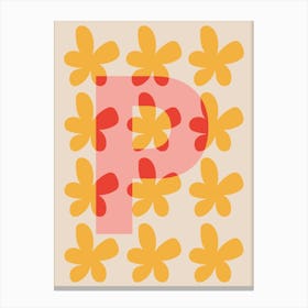 Alphabet Flower Letter P Print - Pink, Yellow, Red Canvas Print