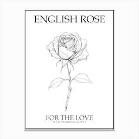 English Rose Black And White Line Drawing 18 Poster Canvas Print