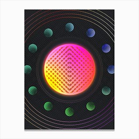 Neon Geometric Glyph in Pink and Yellow Circle Array on Black n.0447 Canvas Print