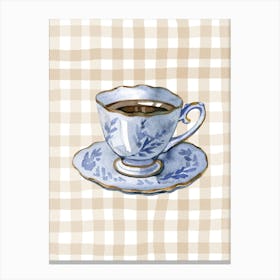 Blue Tea Cup Gingham Poster Canvas Print