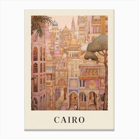 Cairo Egypt 2 Vintage Pink Travel Illustration Poster Canvas Print