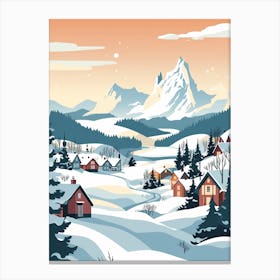 Vintage Winter Travel Illustration Lofoten Islands Norway 4 Canvas Print