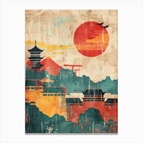 Kyoto Skyline Mid Century Modern Canvas Print
