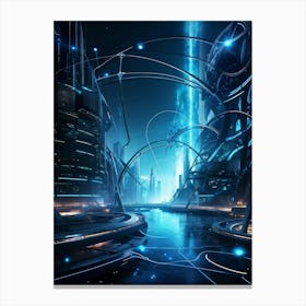 Cybernetic Abstract Concept Art Featuring A Network Of Luminous Dots And Waves Polygons And Streams (2) Canvas Print