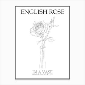 English Rose In A Vase Line Drawing 1 Poster Canvas Print
