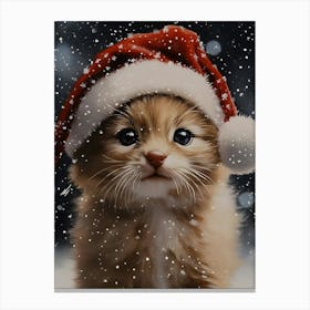 Christmas Kitten In Santa Hat Canvas Print