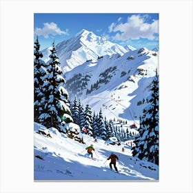 Skiers In The Mountains 3 Canvas Print